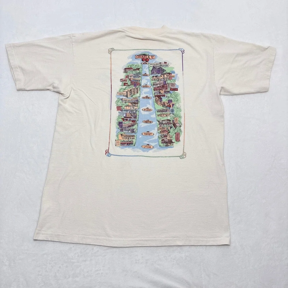 Vintage 90s Route 66 Era Cherry St Tulsa Map Tourist Souvenir Graphic Tee XL